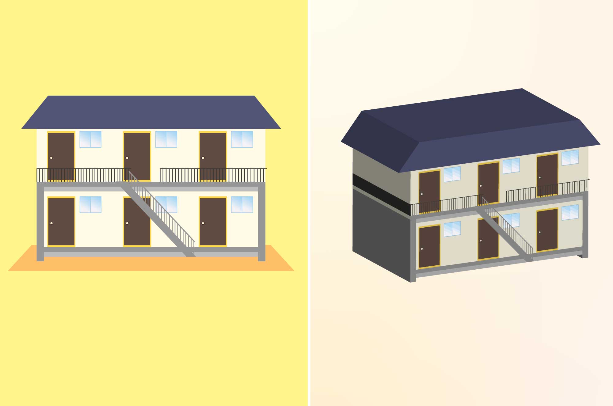 アパートのイラスト 斜め 正面 不動産のフリー素材 チコデザ