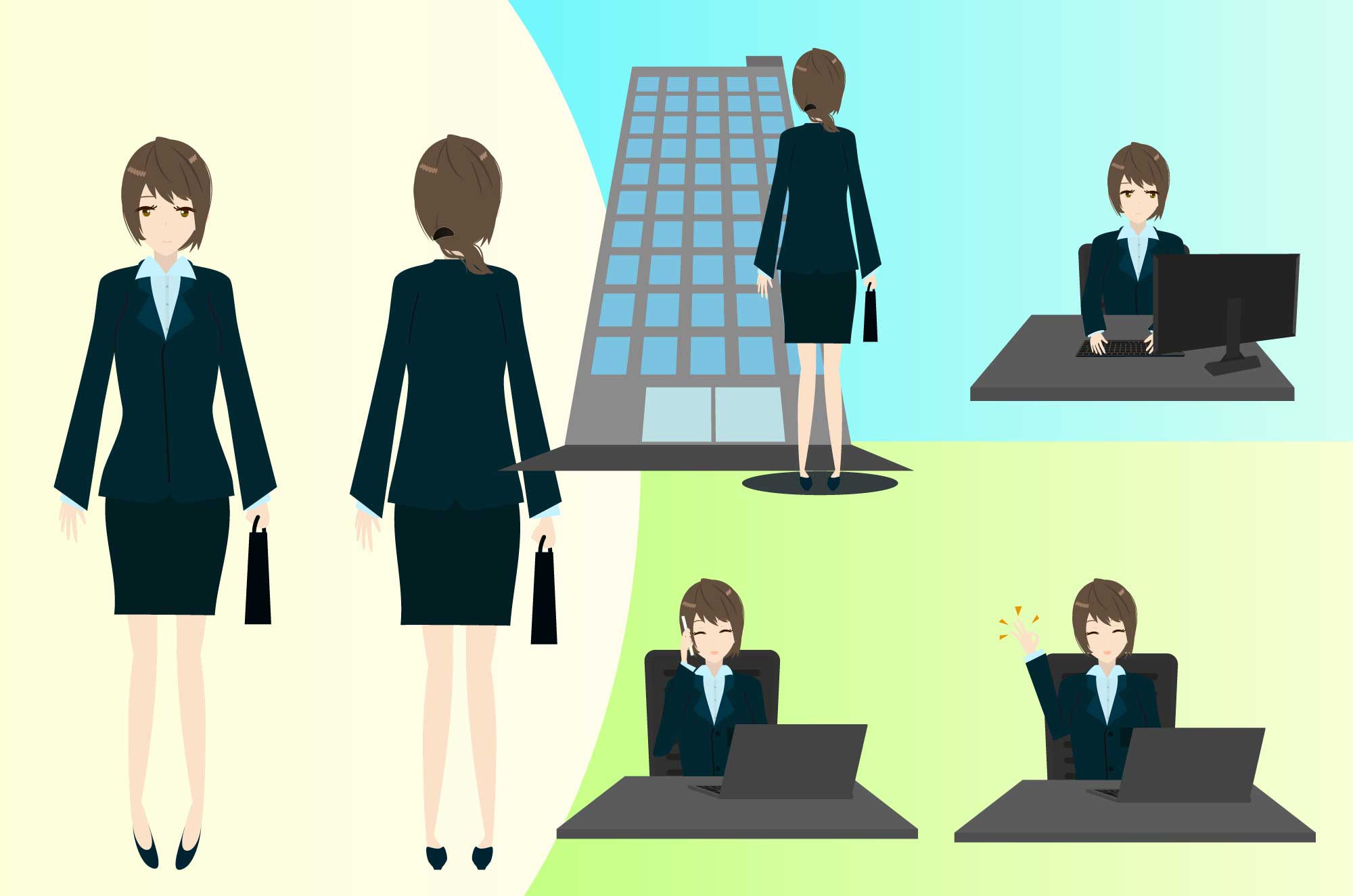 オフィスワーク中のビジネスウーマンのフリーイラスト チコデザ