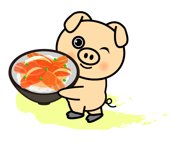 豚丼を持つ豚のキャラのイラスト