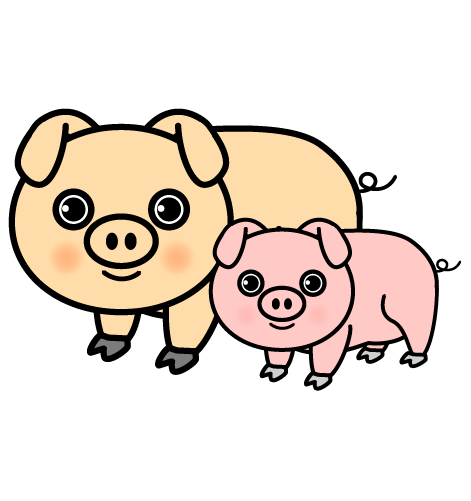かわいい豚の親子のイラスト