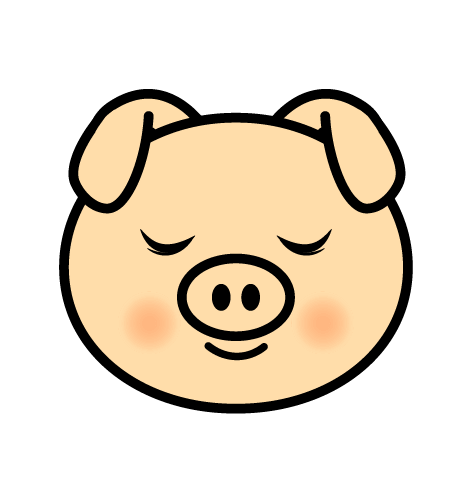 目を瞑った豚のイラスト