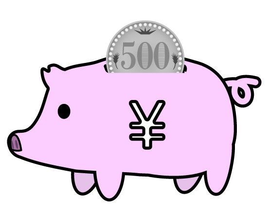 500円と豚の貯金箱のイラスト