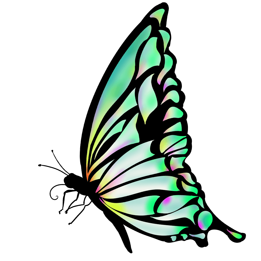 青緑色の横向きの蝶イラスト