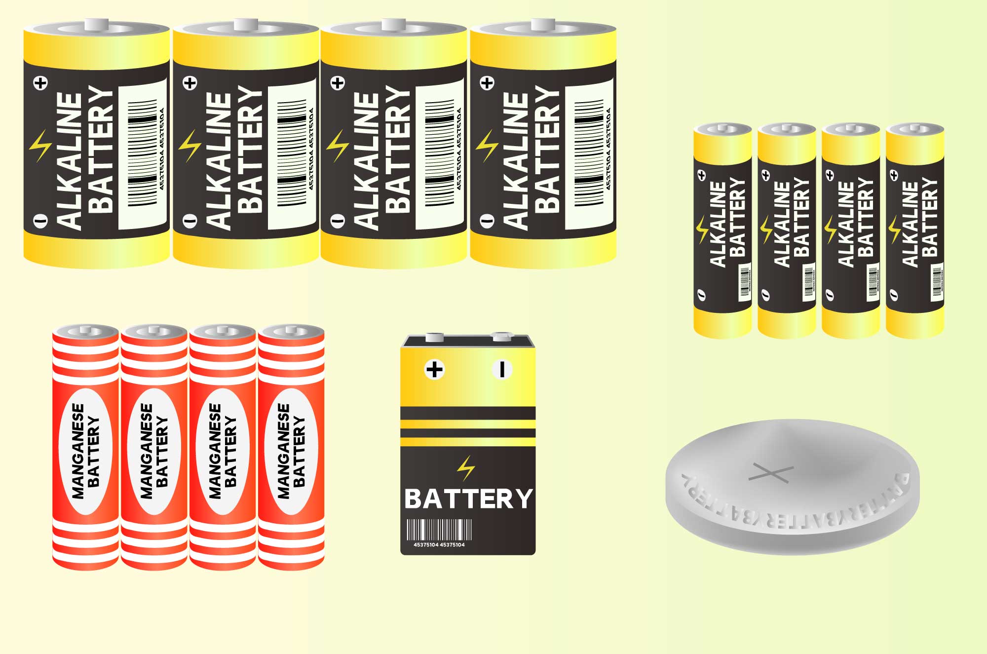 電池の無料イラスト - 単1・単2・単3・単5ボタン素材