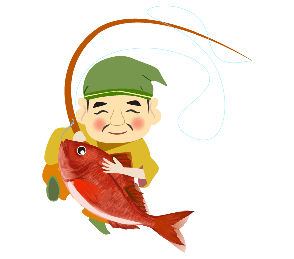 鯛を釣り上げる恵比寿様のイラスト