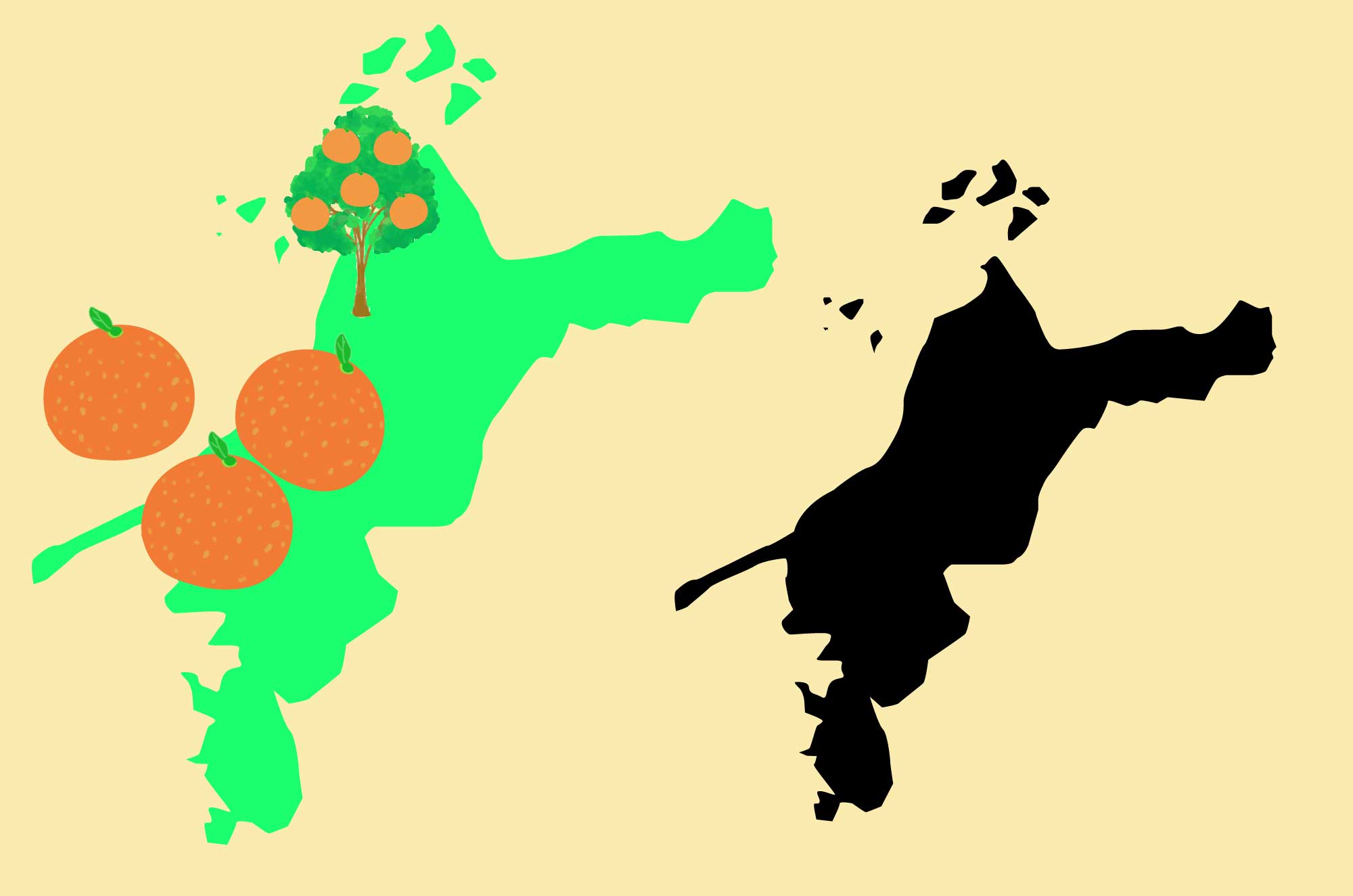 愛媛のフリーイラスト 名産みかんと地図の素材 チコデザ