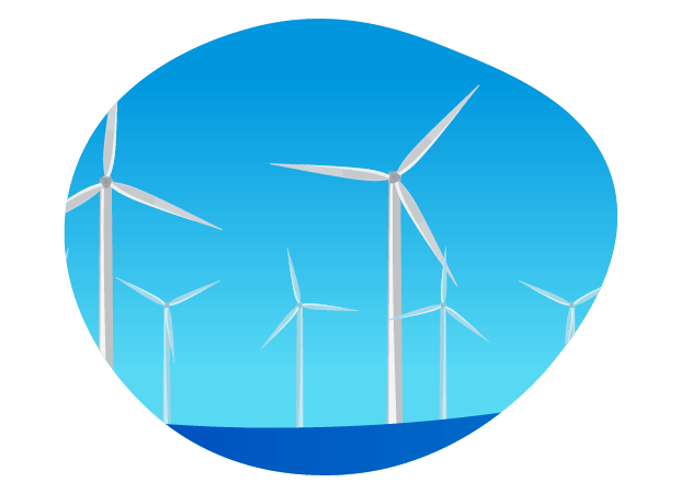海上の風力発電の挿絵のイラスト
