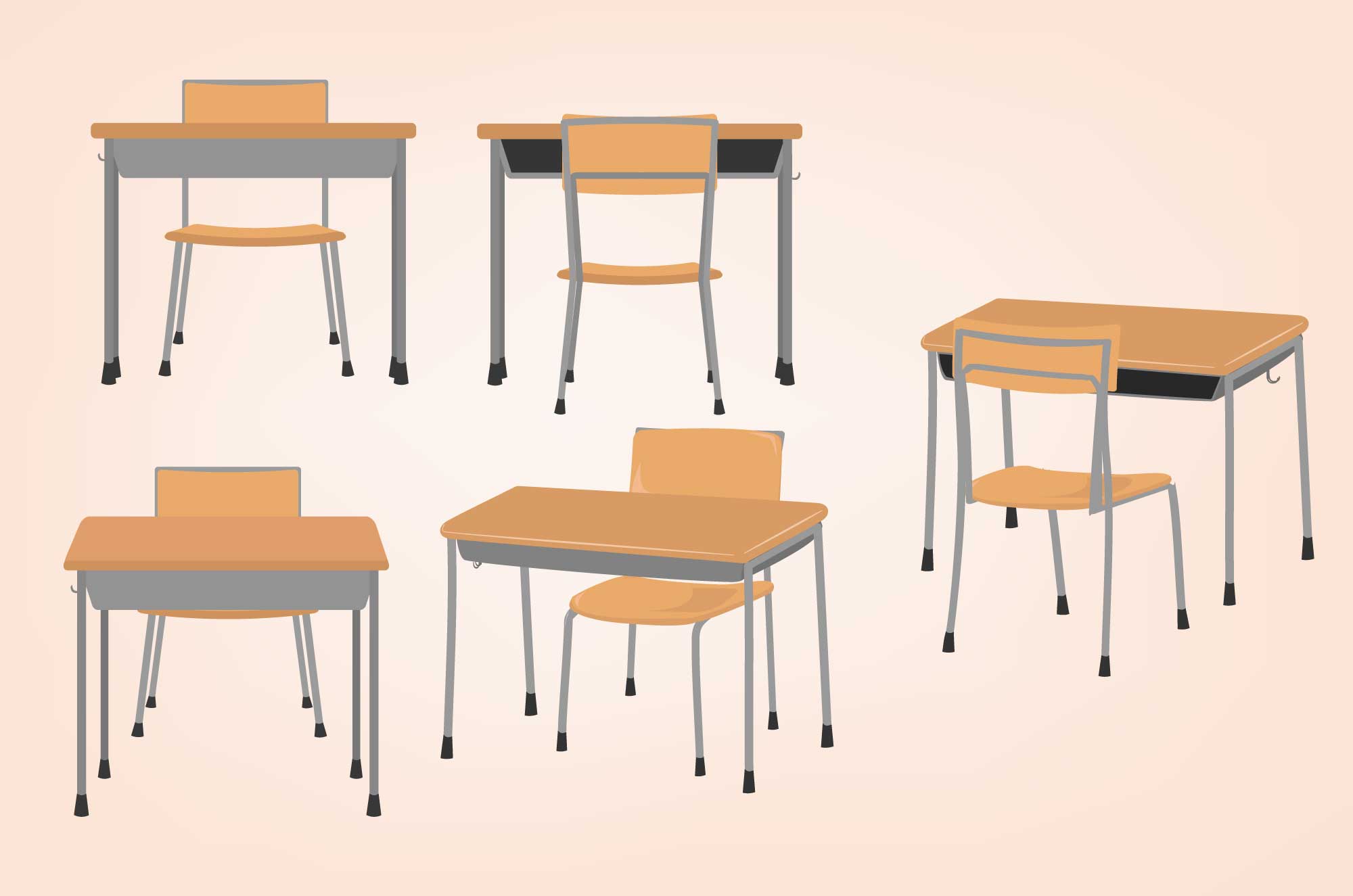 学校の机と椅子のフリーイラスト素材 - チコデザ