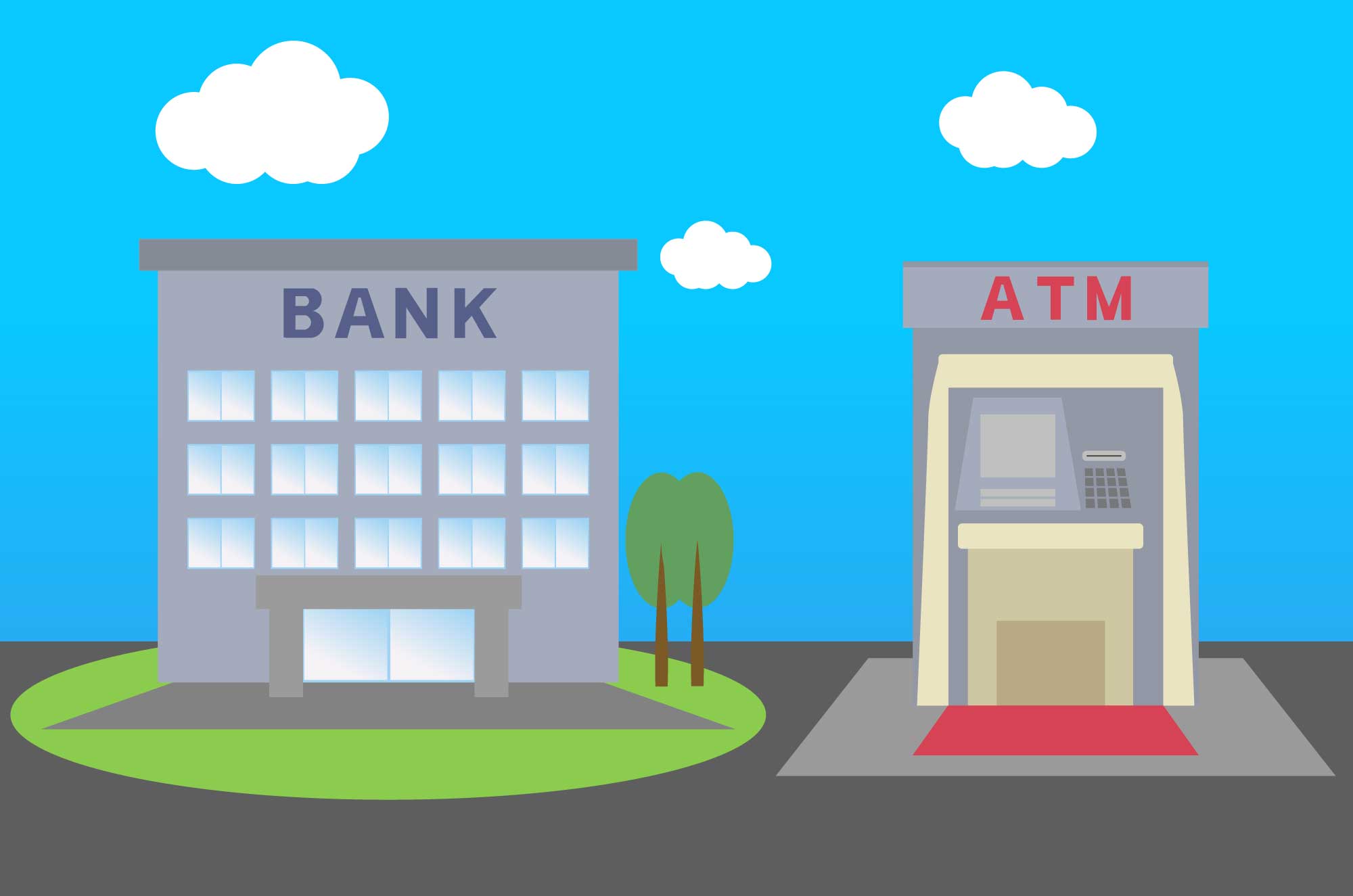 銀行・ATMの無料イラスト - お金を管理する施設の素材