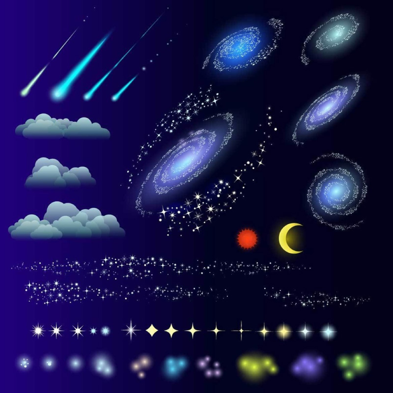 星と煌めきと銀河のイラスト42種 星のキラキラ・銀河の素材集