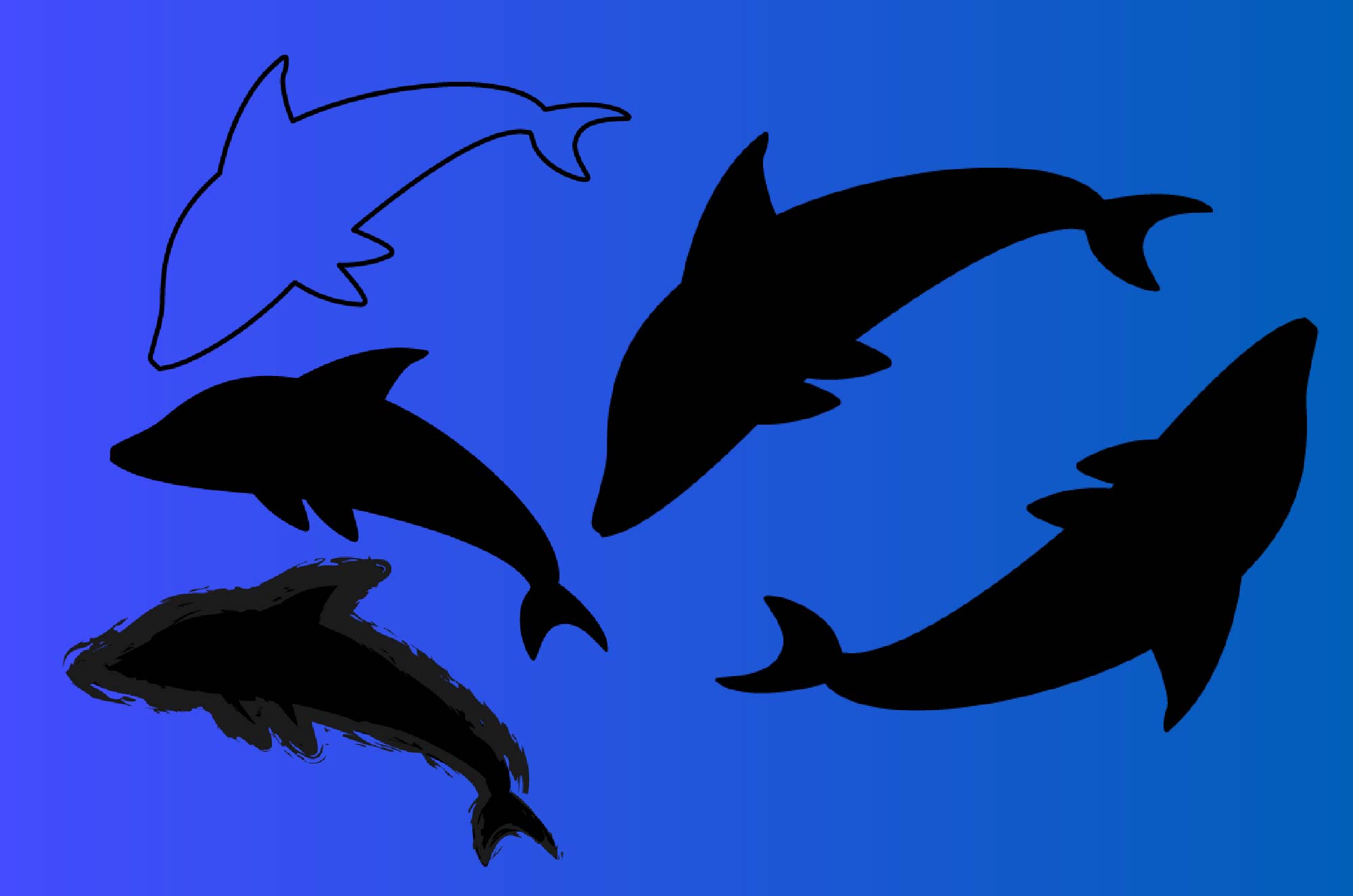  イルカのシルエットのフリーイラスト - 海の動物無料素材 - チコデザ Illustration 