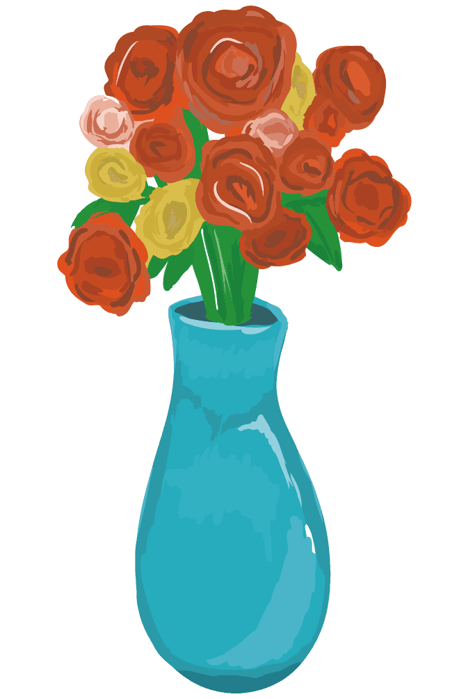 油彩で描いた薔薇と花瓶のイラスト