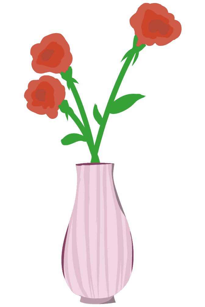 薔薇とピンクの縞模様の花瓶のイラスト