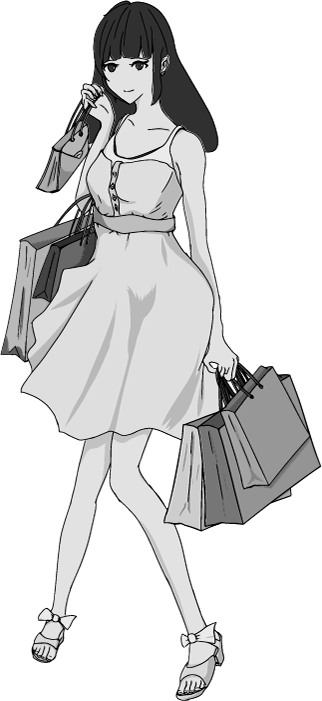 買い物中の女性(白黒)