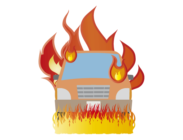 車の火事・火災のイラスト