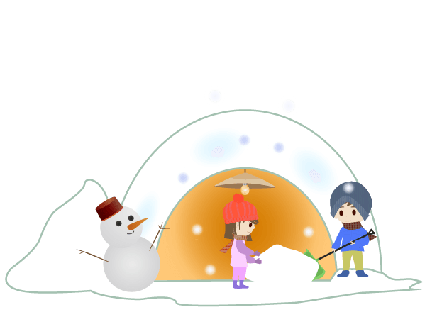 かまくらと雪と子供たちのイラスト