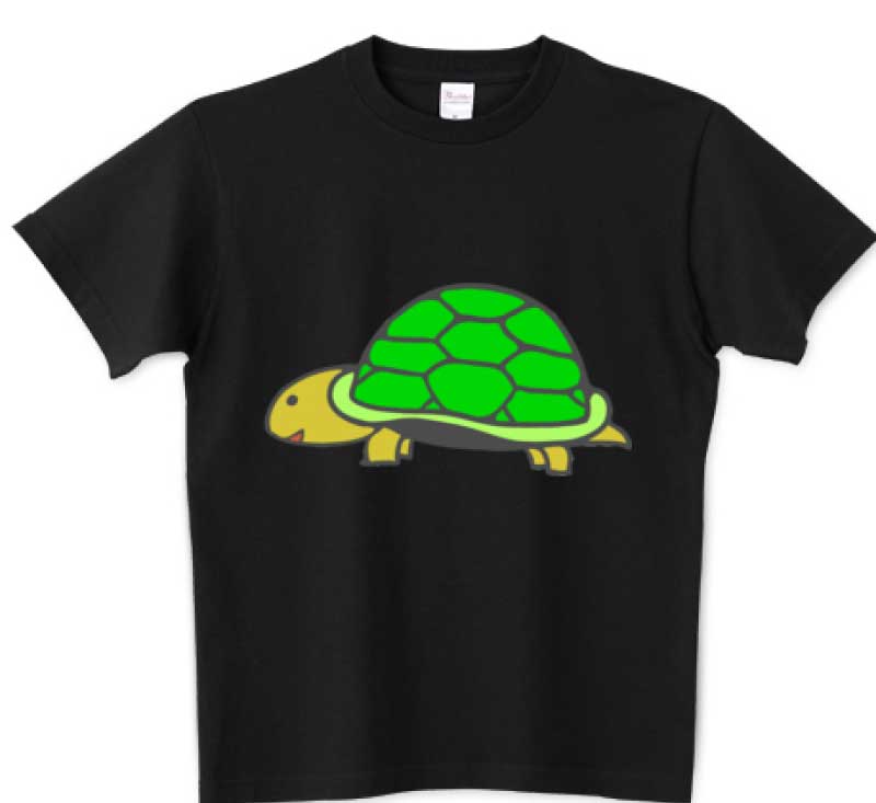 かわいい緑の亀さんTシャツブラック