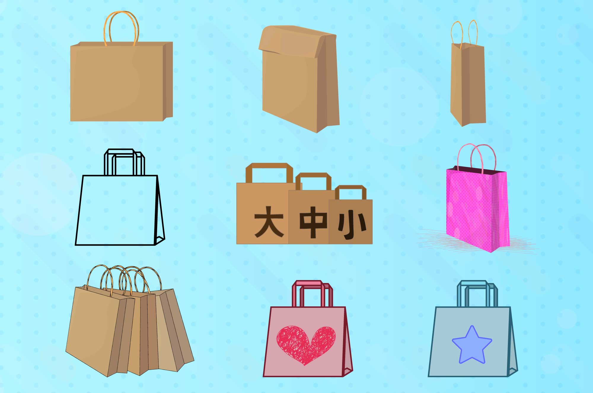 紙袋のフリーイラスト - かわいい袋の無料素材