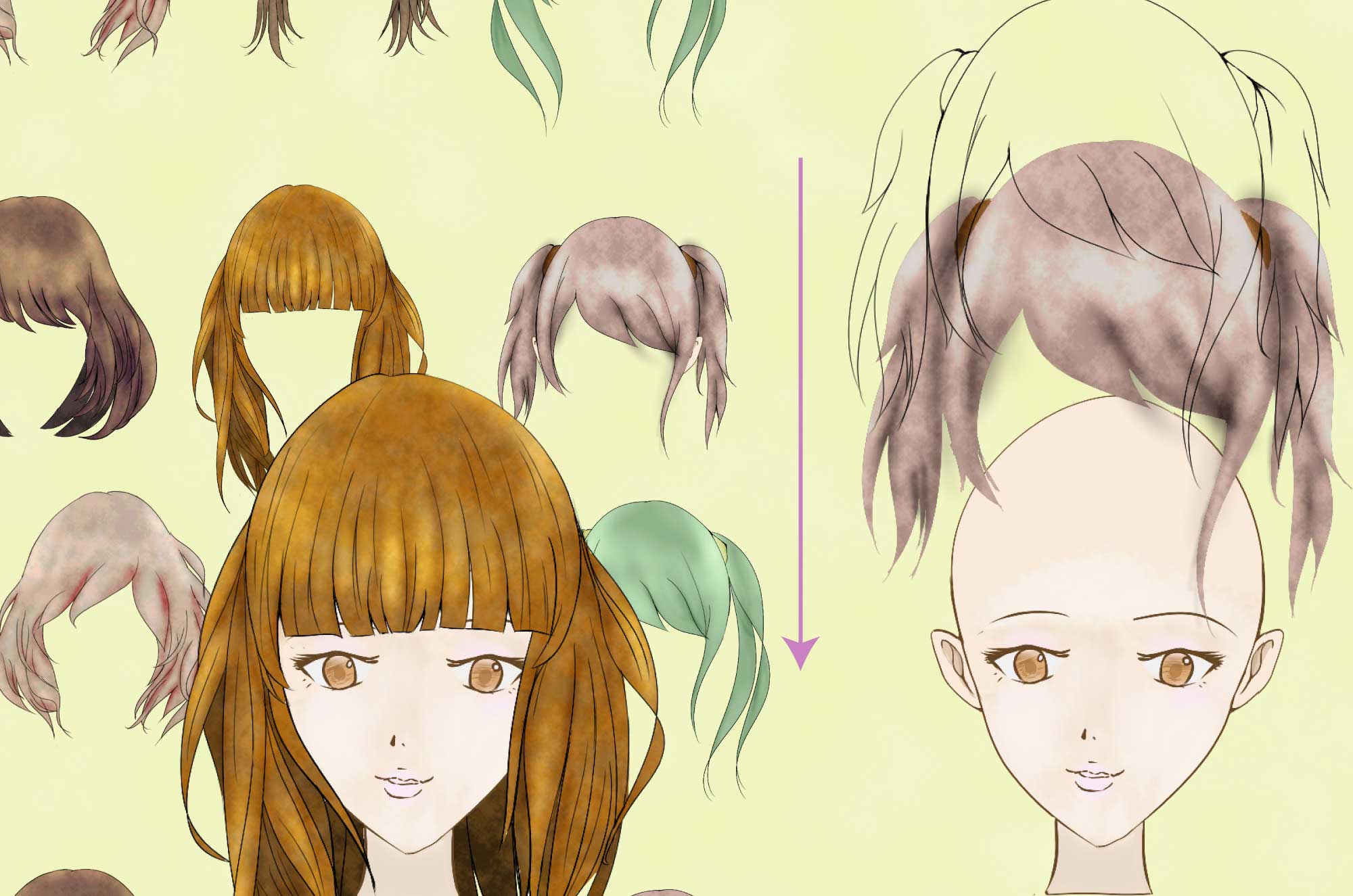 女性の髪型イラスト ヘアーカタログ分離可能な素材集 チコデザ