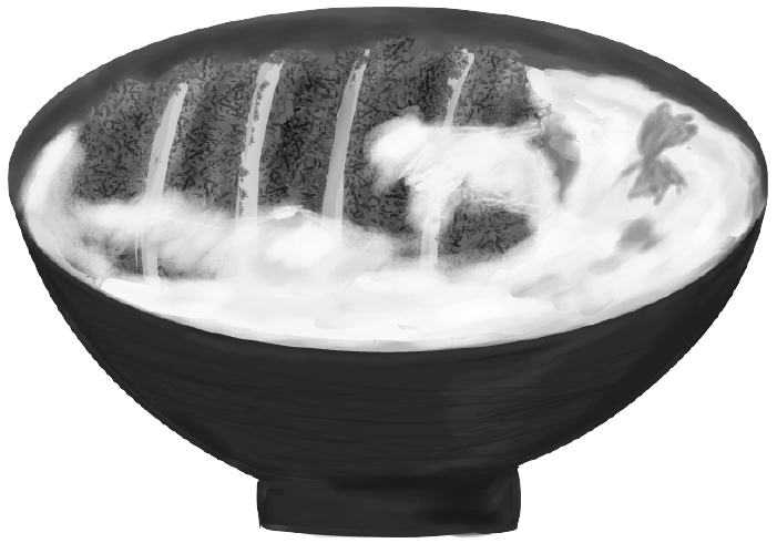 白黒印刷用のカツ丼のイラスト
