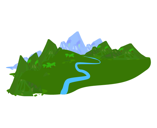 川の上流と下流の図のイラスト