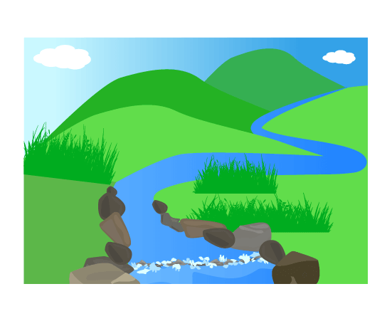 山と川の自然風景のイラスト