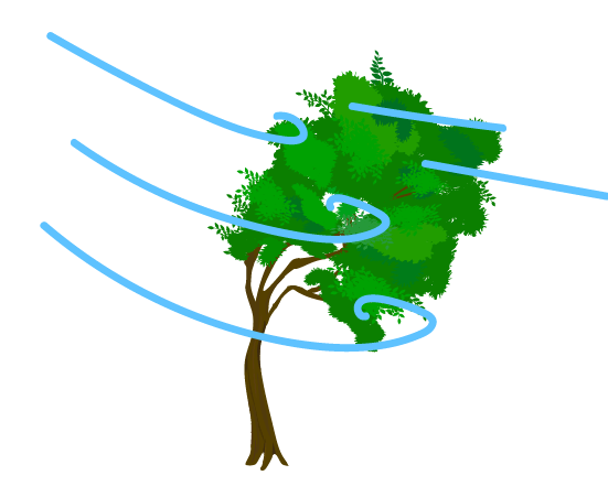 風で揺れる木のイラスト