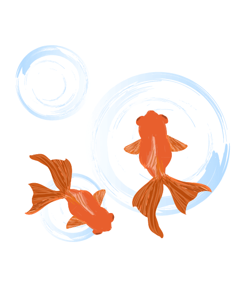 墨の水面と金魚のイラスト