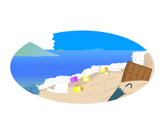 汚れた砂浜の風景のイラスト