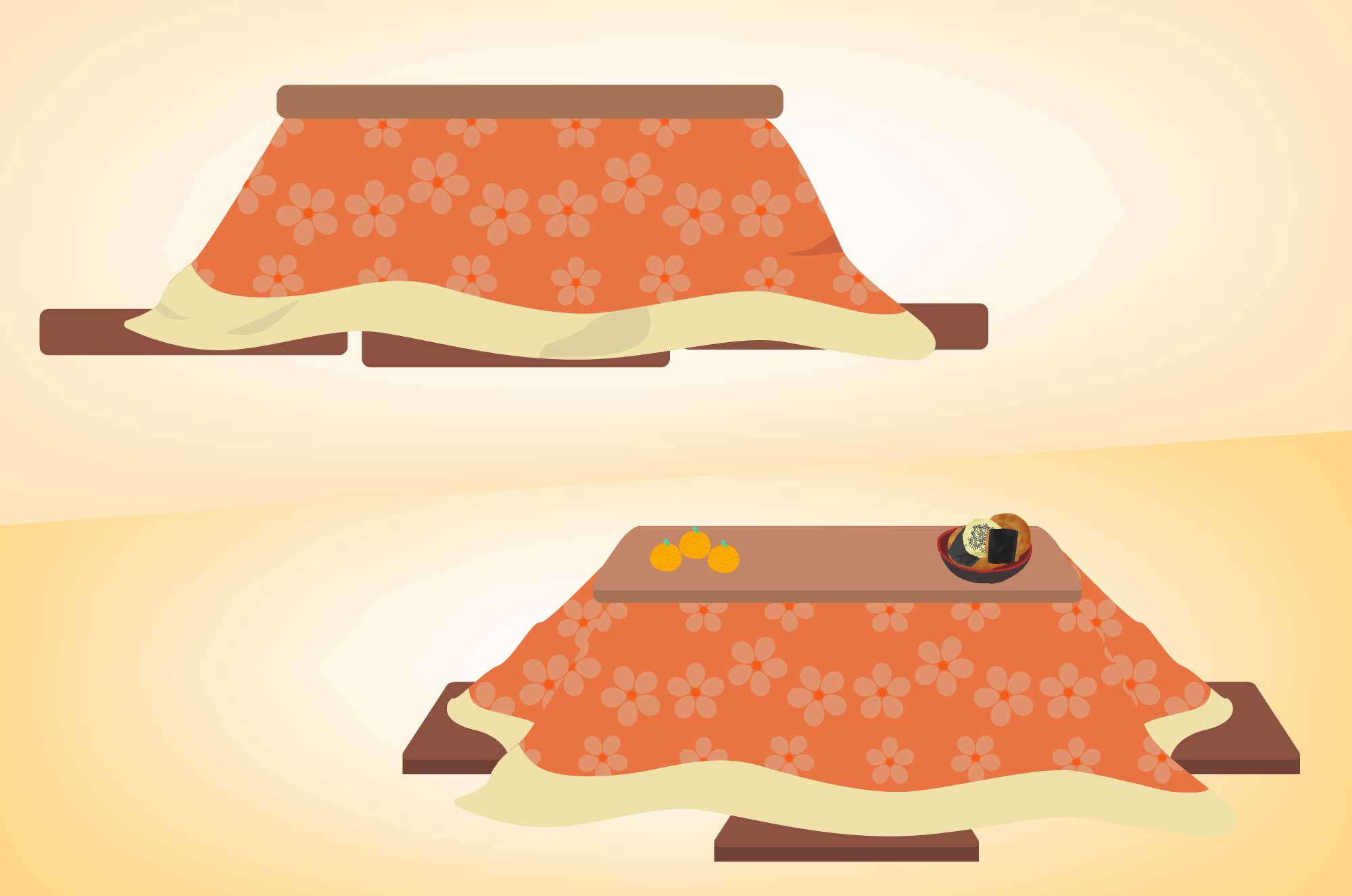 こたつのイラスト 可愛い花柄の冬の家電のフリー素材 チコデザ