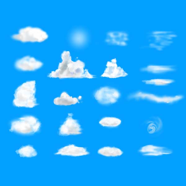 リアルな水彩イラストの雲の素材セット