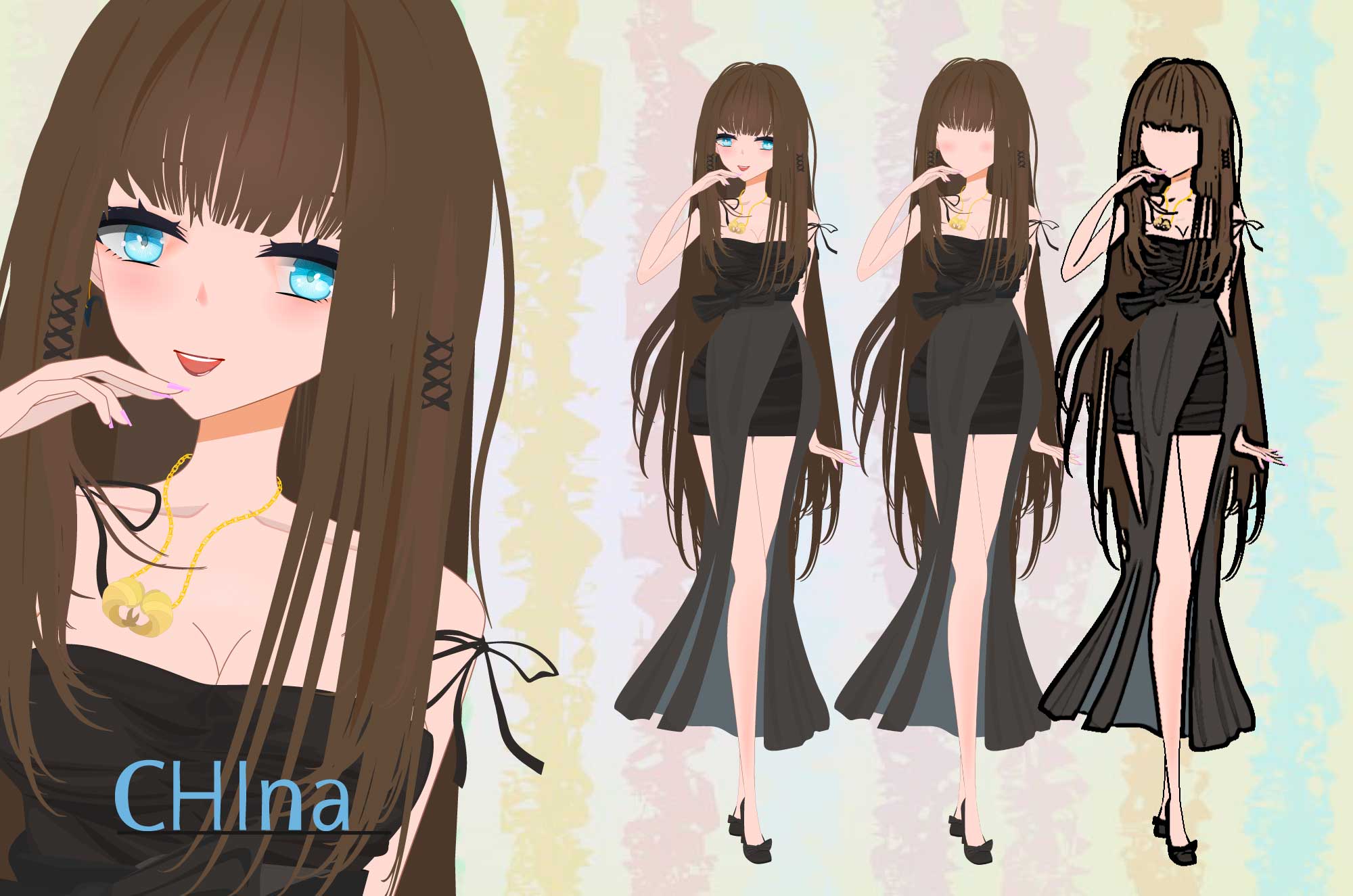 黒いドレスのイラスト - CHInaのファッション立ち絵素材