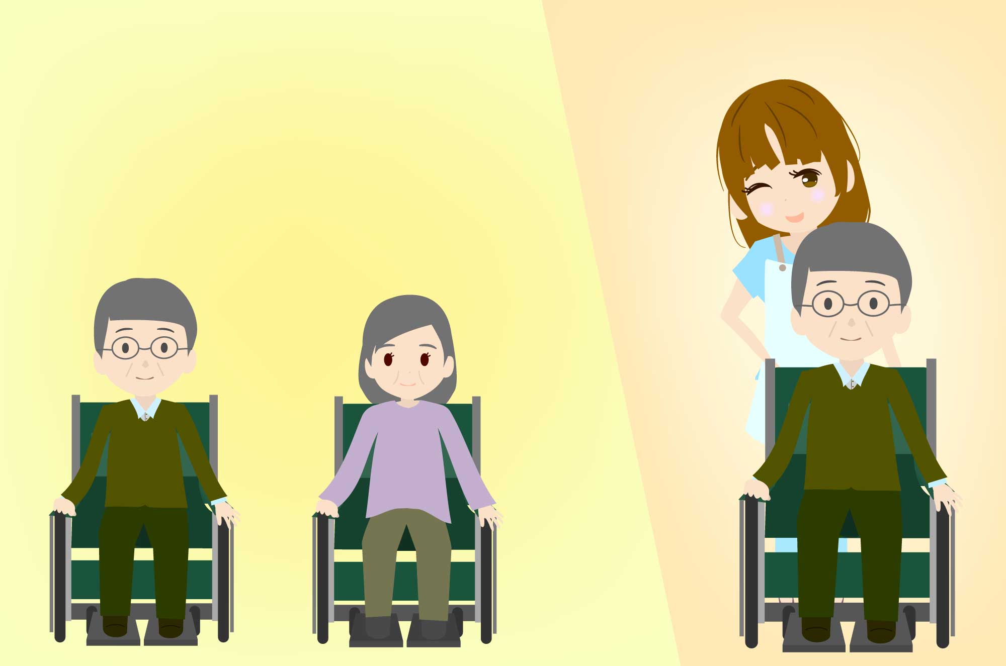 車椅子の老人と介護職員のフリーイラスト素材 チコデザ