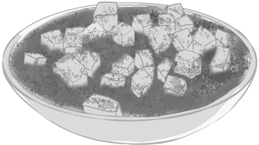 麻婆豆腐のイラスト(白黒)