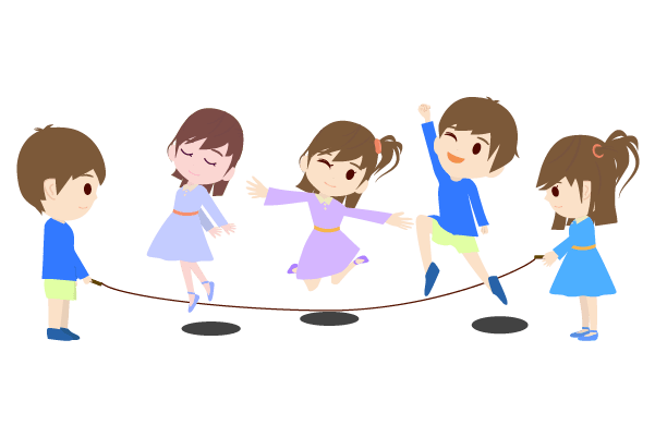 大縄跳びをする子供達のイラスト