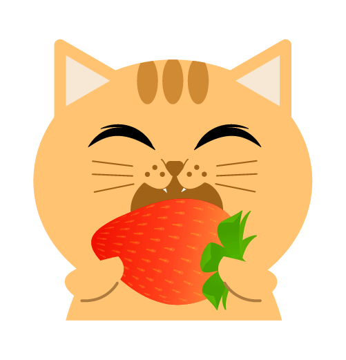 いちごを食べる猫のイラスト