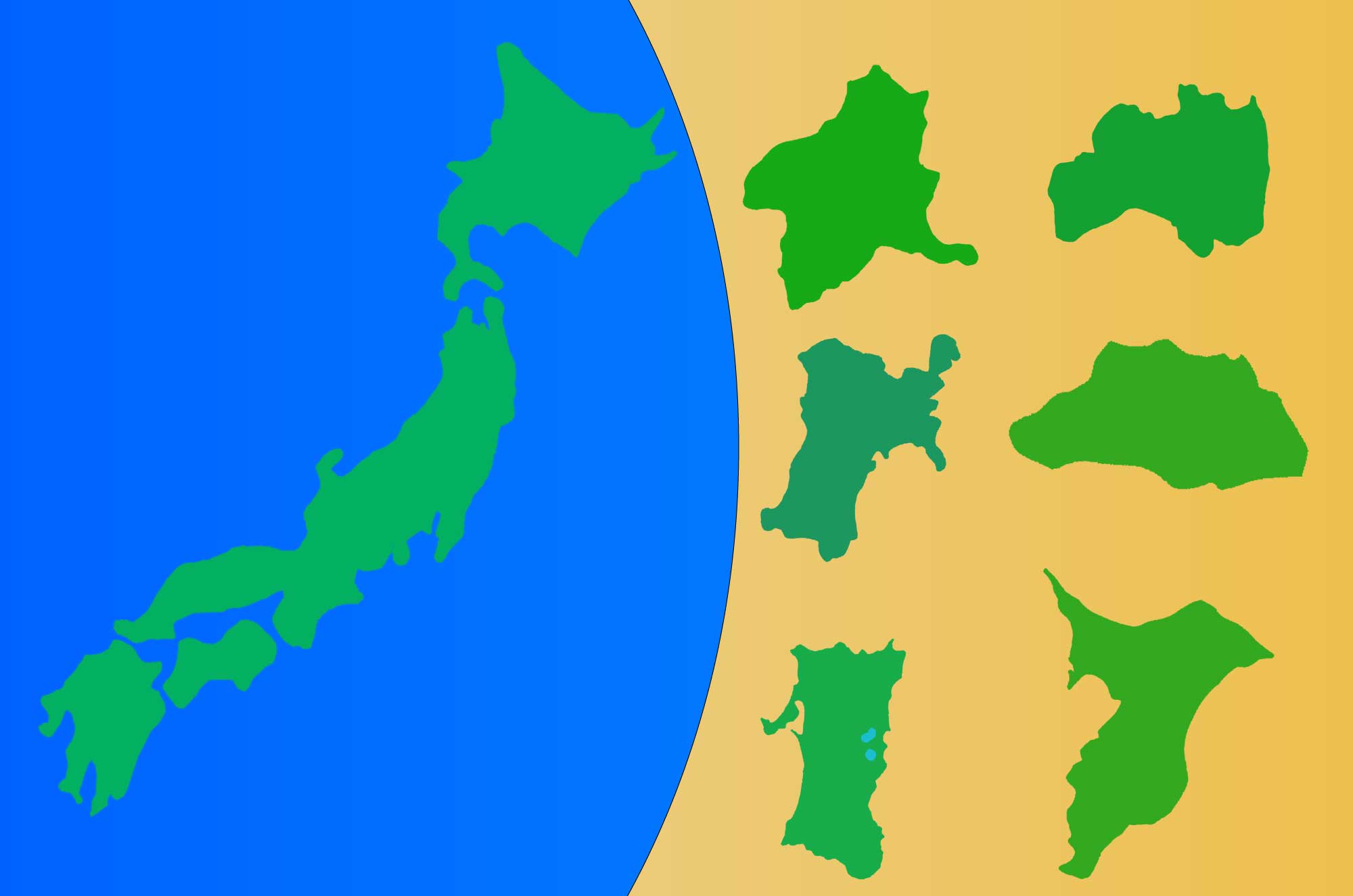 日本地図のイラスト - フリーの都道府県名産・名物の無料素材