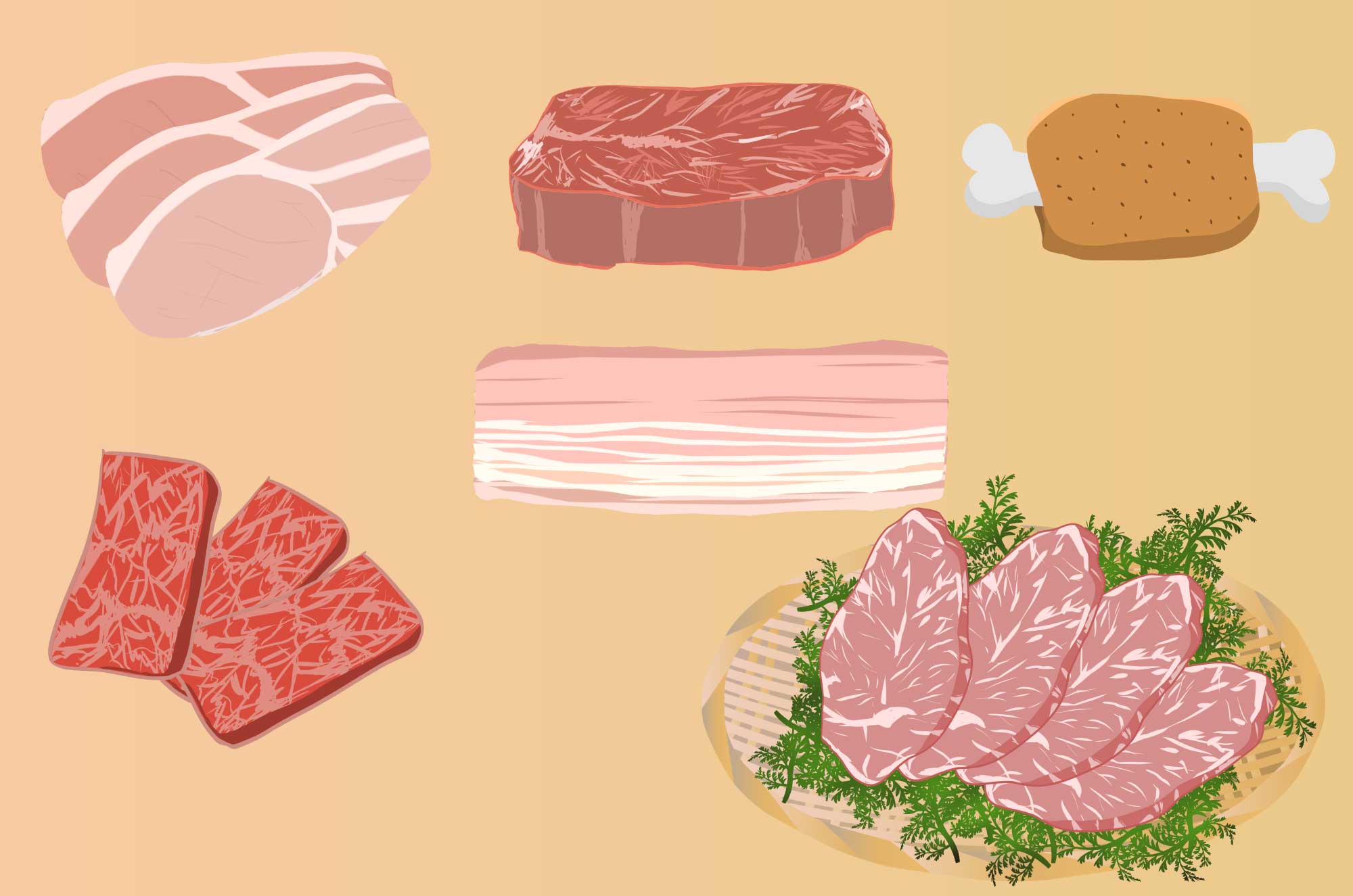 肉の無料イラスト - 牛・豚・鳥の食材フリー素材