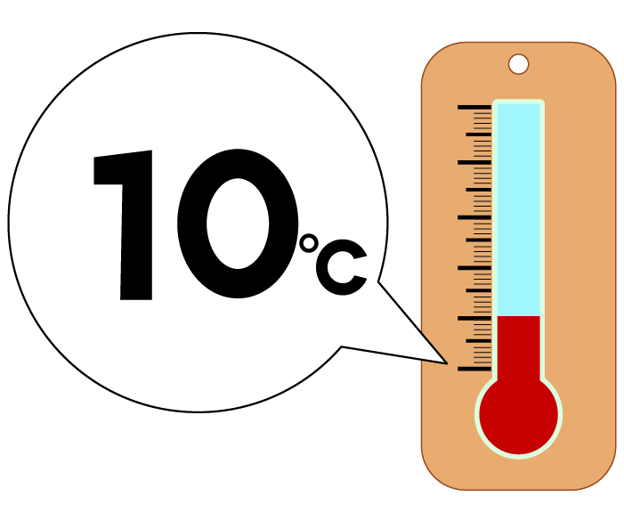 10度の温度計のイラスト