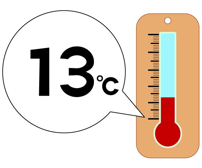 13度の温度計のイラスト
