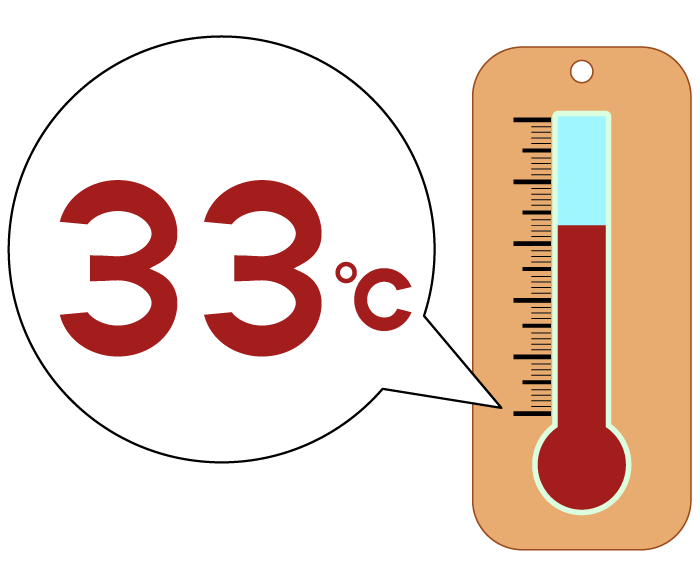 33度の温度計のイラスト