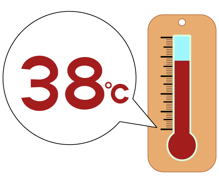38度の温度計のイラスト