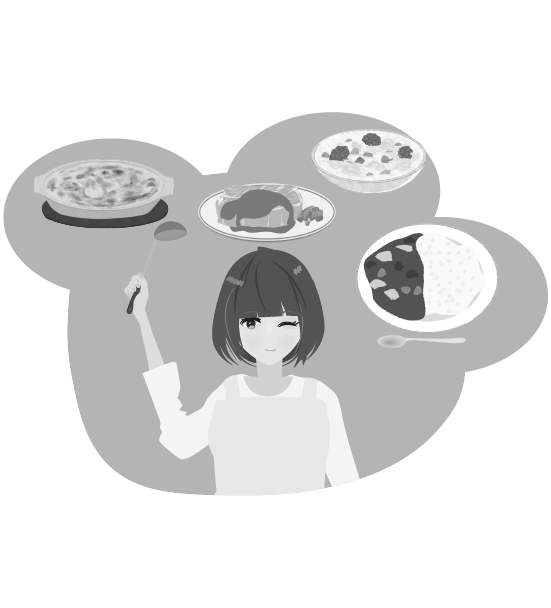 お料理主婦(白黒)のイラスト