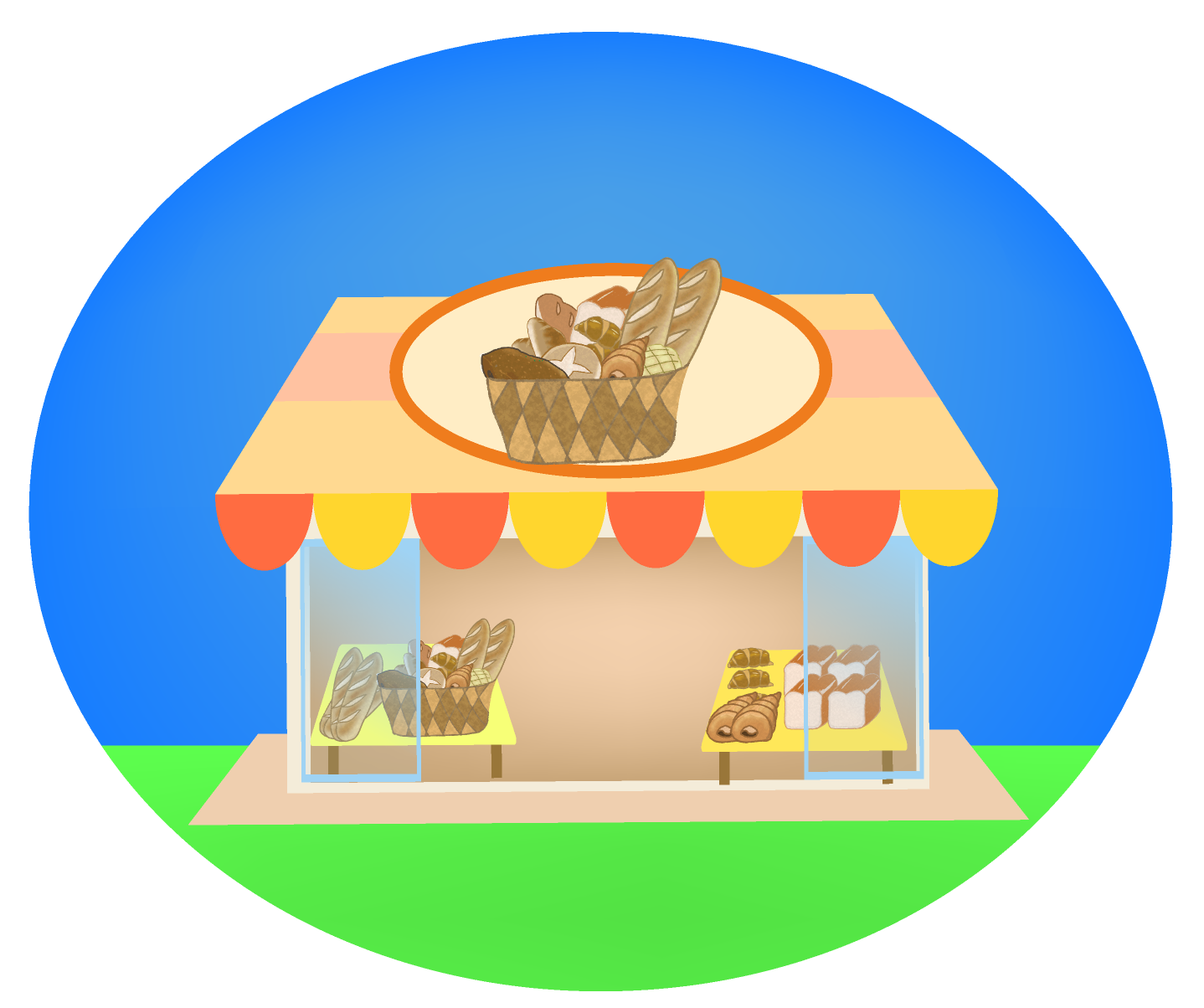 パン屋のイラスト(背景付き)