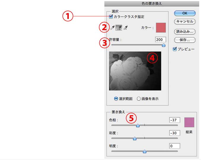 色の置き換えパネル