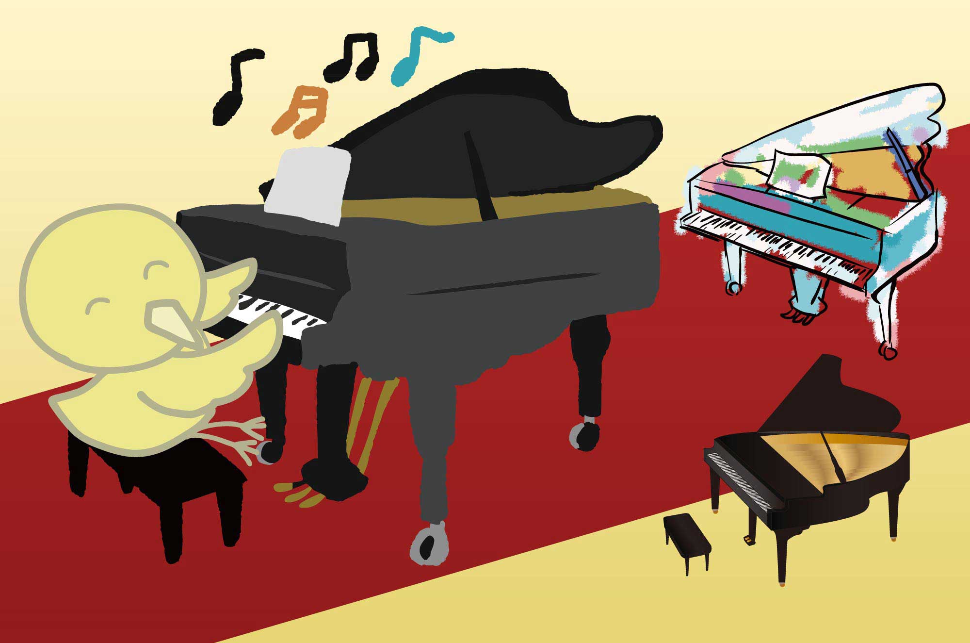 可愛いピアノのイラスト - 演奏会と音楽イメージ無料素材