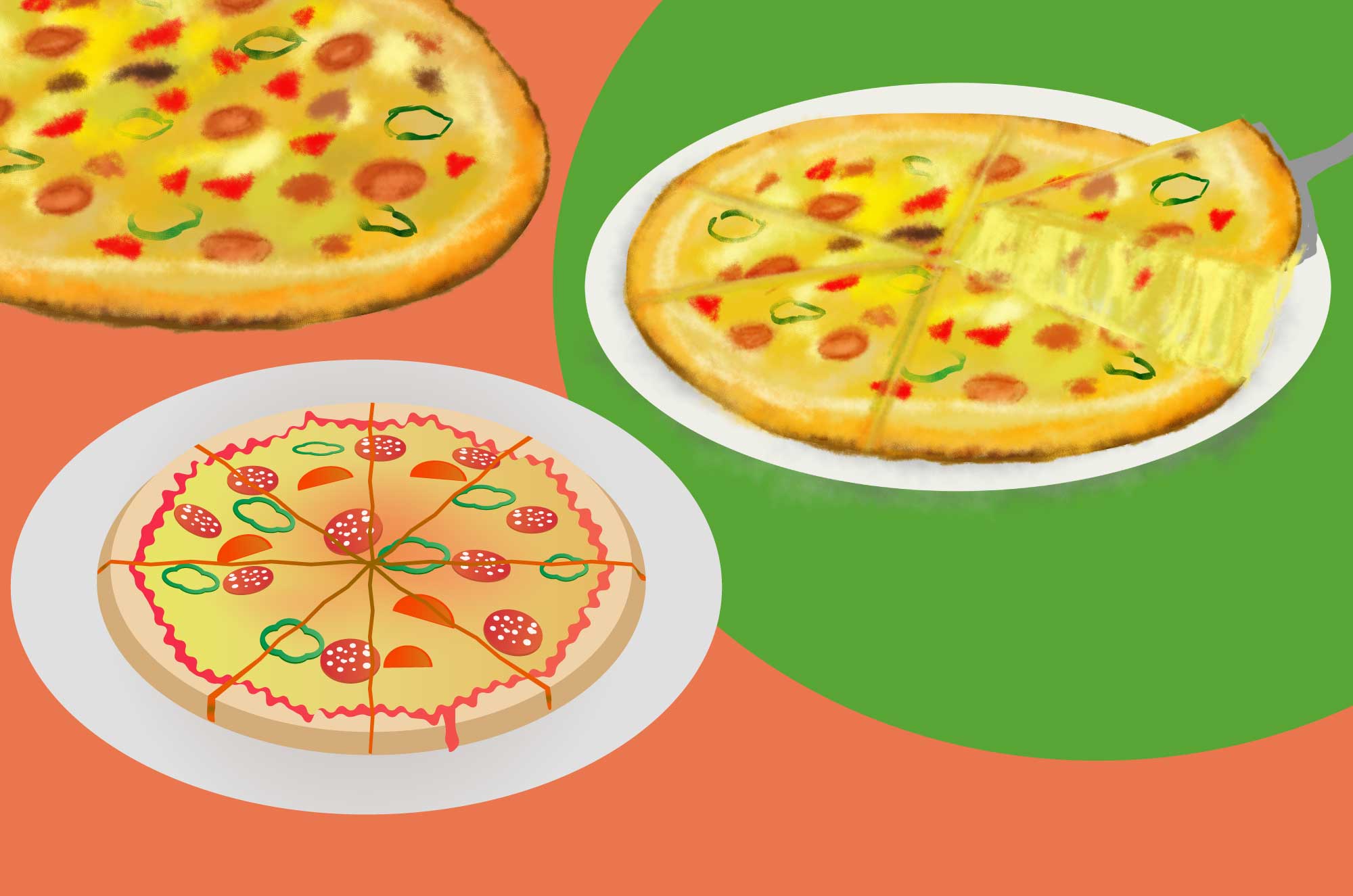 可愛いピザのイラスト - 手書き・白黒の食品無料素材