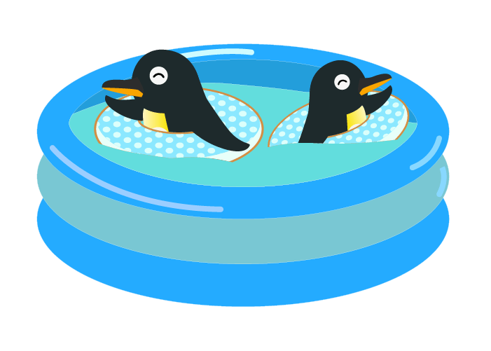 かわいいペンギンとプールのイラスト
