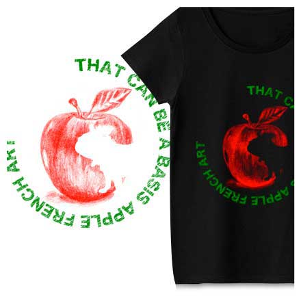 フレンチブルドッグとリンゴのアートなTシャツ