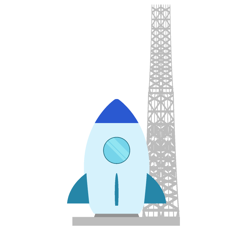 ロケットと発射台のイラスト